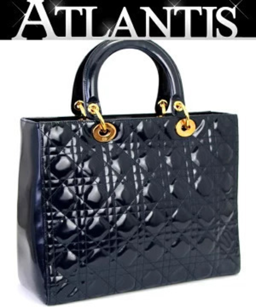 Christian Dior Lady handbag Cannage Patent Vernis leather Navy Blue